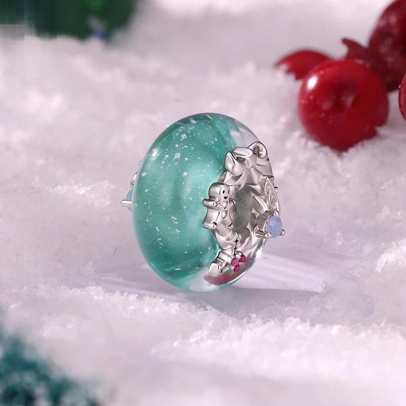 “Holiday Wreath” S925 Sterling Silver Christmas Pendant Charm