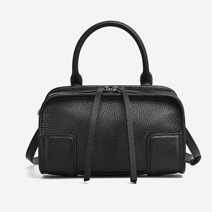 Women's Pebbled Cowhide Boston Bag with Detachable Straps