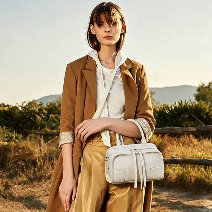 Women's Pebbled Cowhide Boston Bag with Detachable Straps