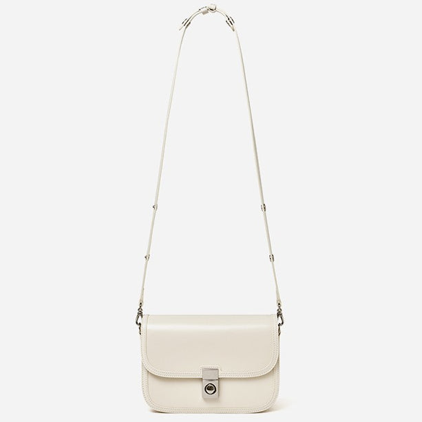 Women's Plain Cowhide Curved Satchel with Twist-Lock Closure