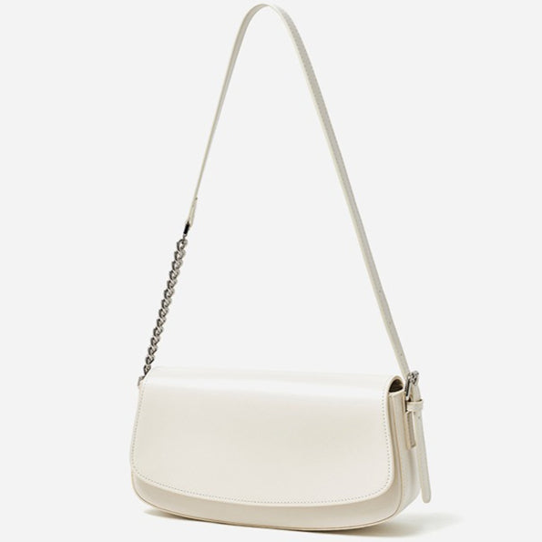 Women's Soft Cowhide Baguette Saddle Bag with Chain Strap