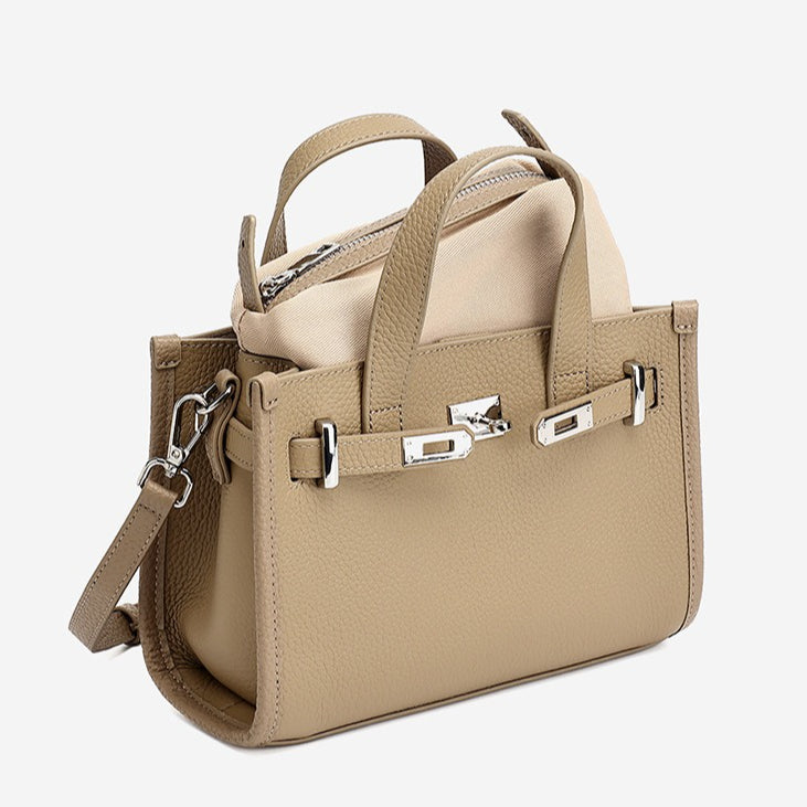 Women's Pebbled Cowhide Kelly Bag with Metal Turn-Lock