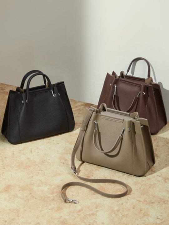 Women's Full-Grain Pebbled Cowhide Trapezoid Tote