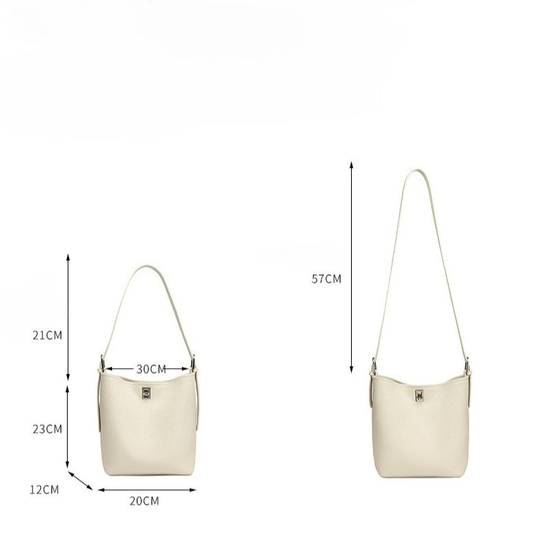Women's Full-Grain Cowhide Sculpted Bucket Bag with Turn-Lock