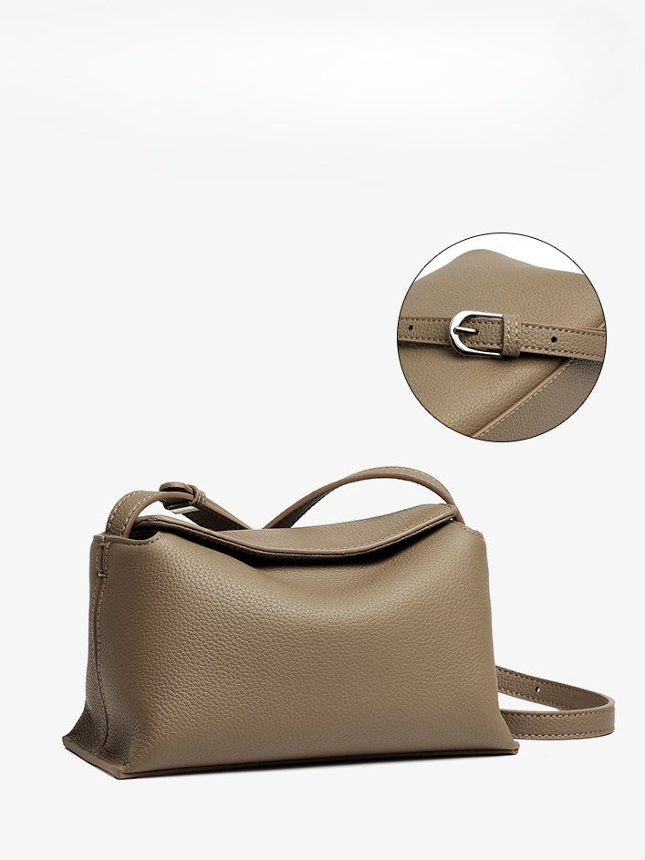 Women's Pebbled Cowhide Flap Crossbody Bag with Hidden Clasp