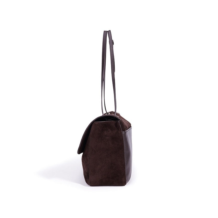 Women's Suede Leather Flap Shoulder Bag with Push-Lock