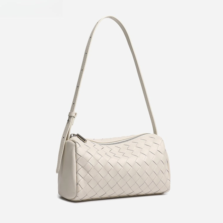 Women's Woven Sheepskin Baguette Bag with Adjustable Strap