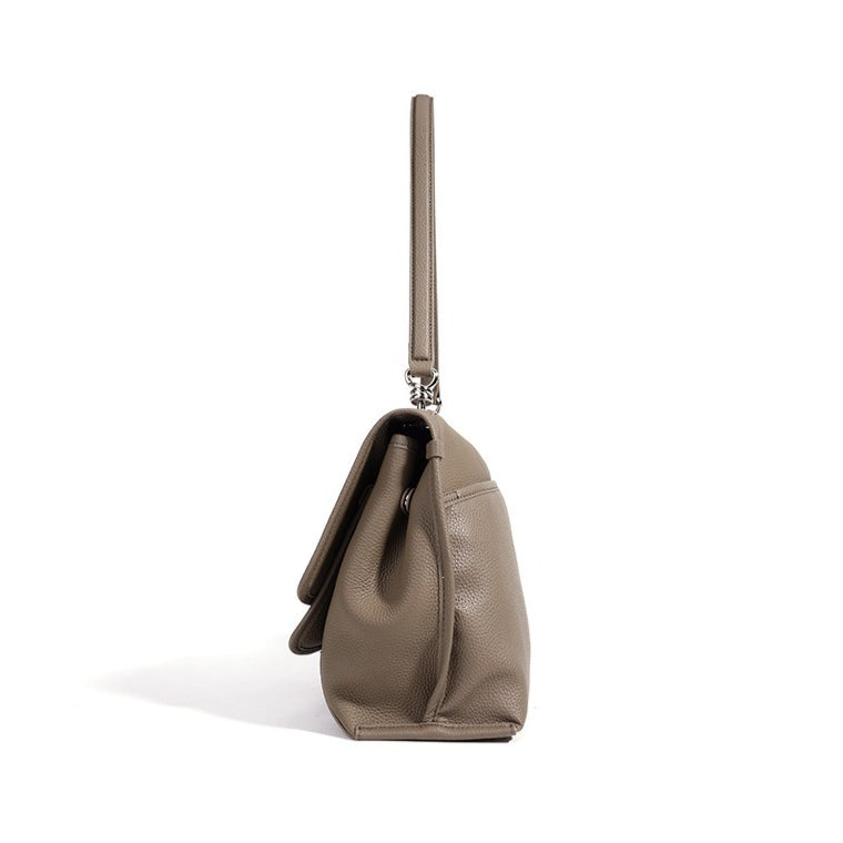 Women's Pebbled Cowhide Flap Messenger Bag with Adjustable Strap