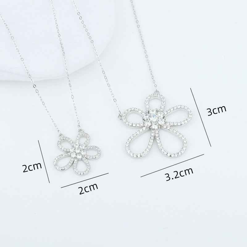 Camellia Radiance Floral Pavé Necklace 925 Sterling Silver Zircon Pendant