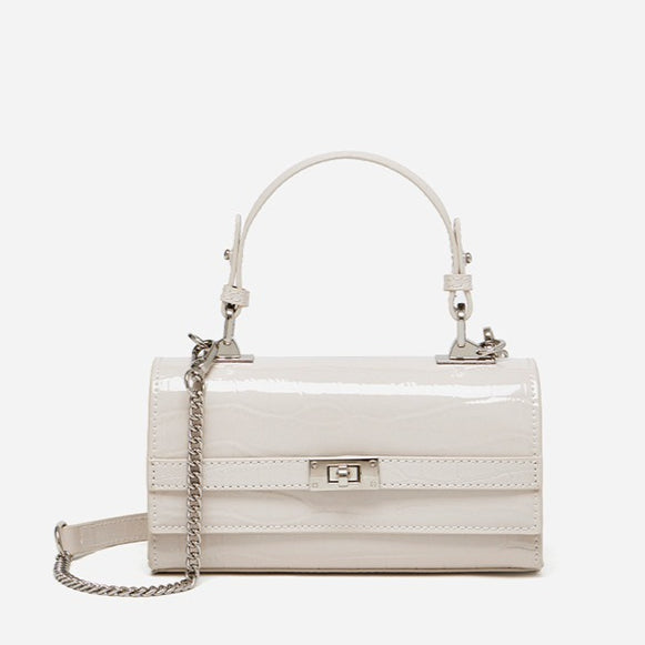 Women's Glossy Croc Cowhide Twist-Lock Envelope Bag