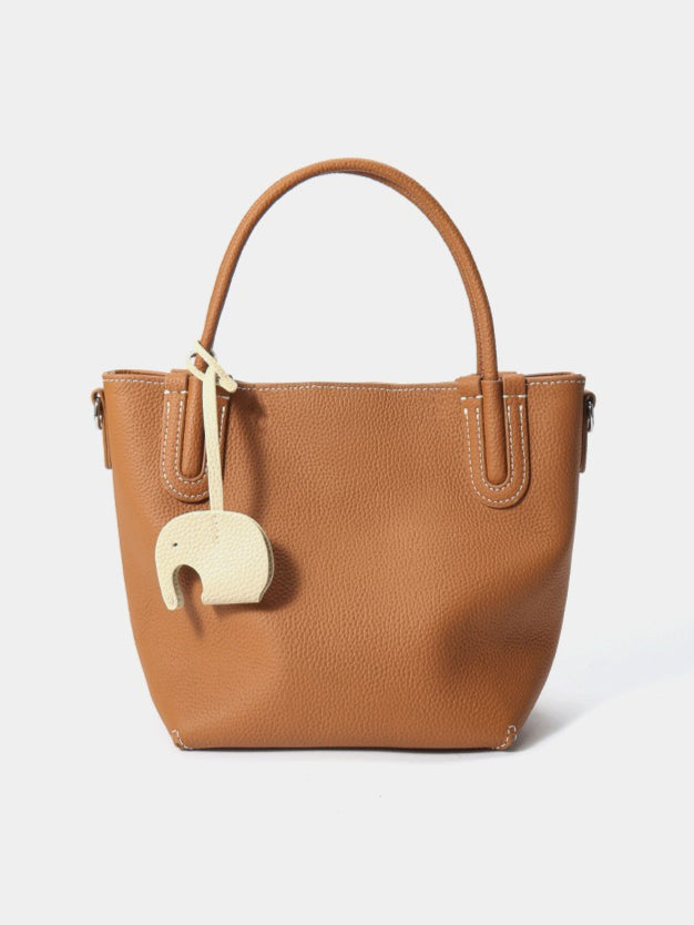 Women's Pebbled Cowhide Elephant Charm Mini Bucket Bag