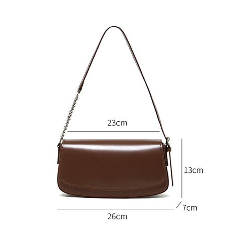 Women's Soft Cowhide Baguette Saddle Bag with Chain Strap