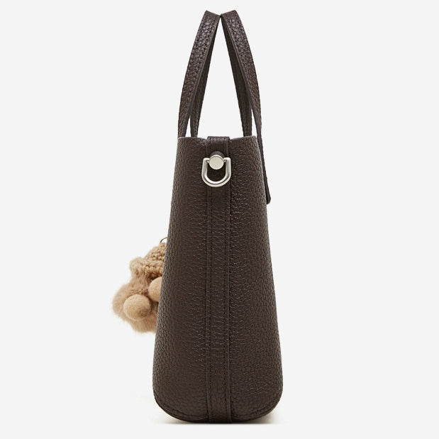 Women's Pebbled Cowhide Bucket Bag with Detachable Inner Pouch