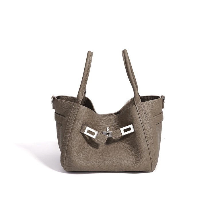 Women's Pebbled Cowhide Mini Bucket Bag with Detachable Pouch