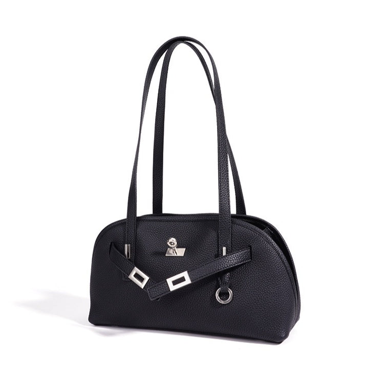 Women's Pebbled Cowhide Half-Moon Tote Bag with Quilted Liner