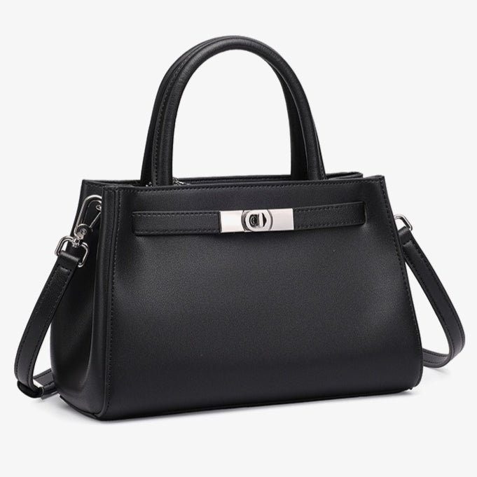 Women's Nappa Cowhide Turn-Lock Satchel with Detachable Strap
