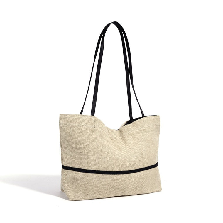 Women's Linen Tote Bag with Structured Base and Wide Straps