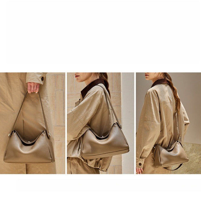 Women's Lychee-Grain Cowhide Convertible Hobo Bag