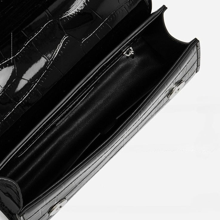 Women's Glossy Croc Cowhide Twist-Lock Envelope Bag
