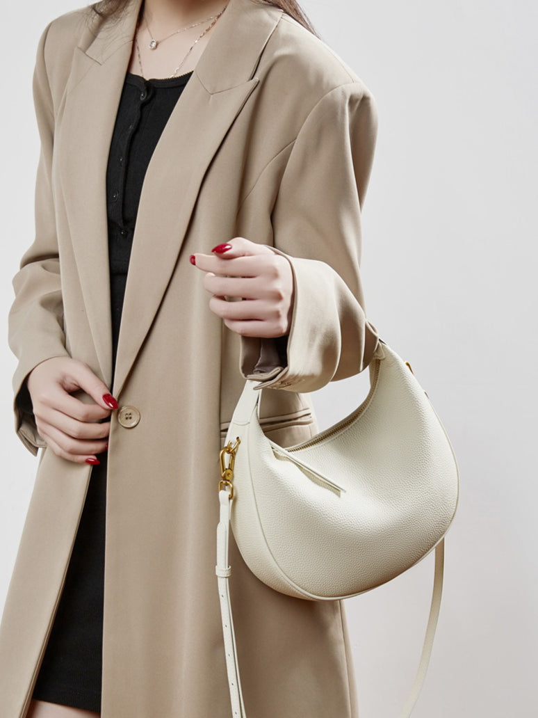 Women's Pebbled Cowhide Crescent Hobo Bag with Convertible Strap