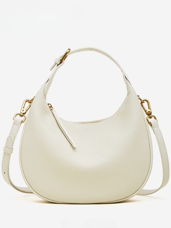 Women's Pebbled Cowhide Half-Moon Hobo Bag with Adjustable Strap