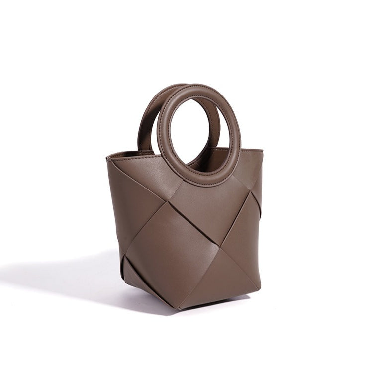 Women's Woven Cowhide Mini Bucket Bag with Adjustable Strap