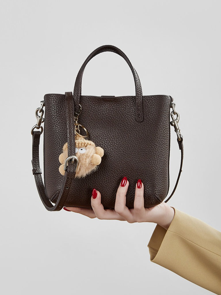 Women's Pebbled Cowhide Bucket Bag with Detachable Inner Pouch