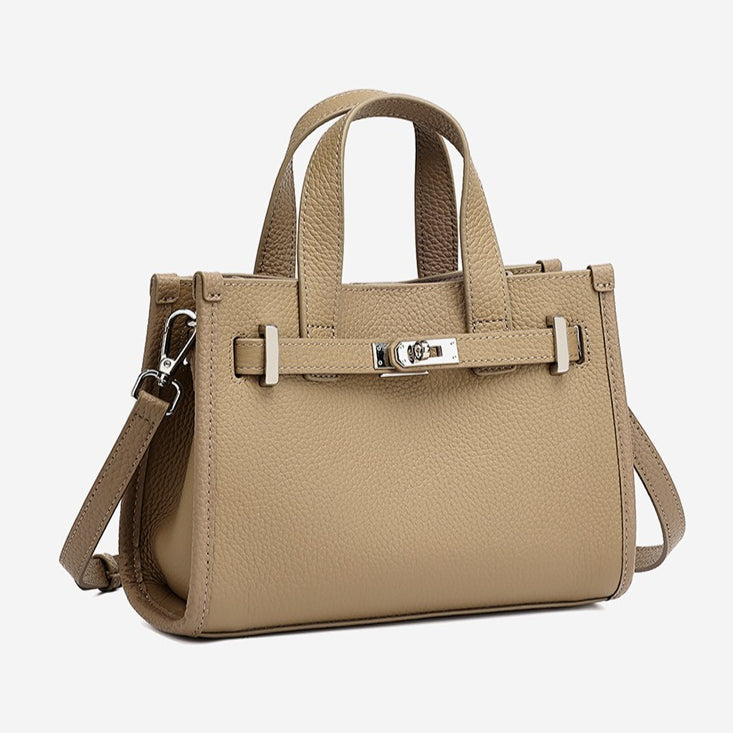 Women's Pebbled Cowhide Kelly Bag with Metal Turn-Lock