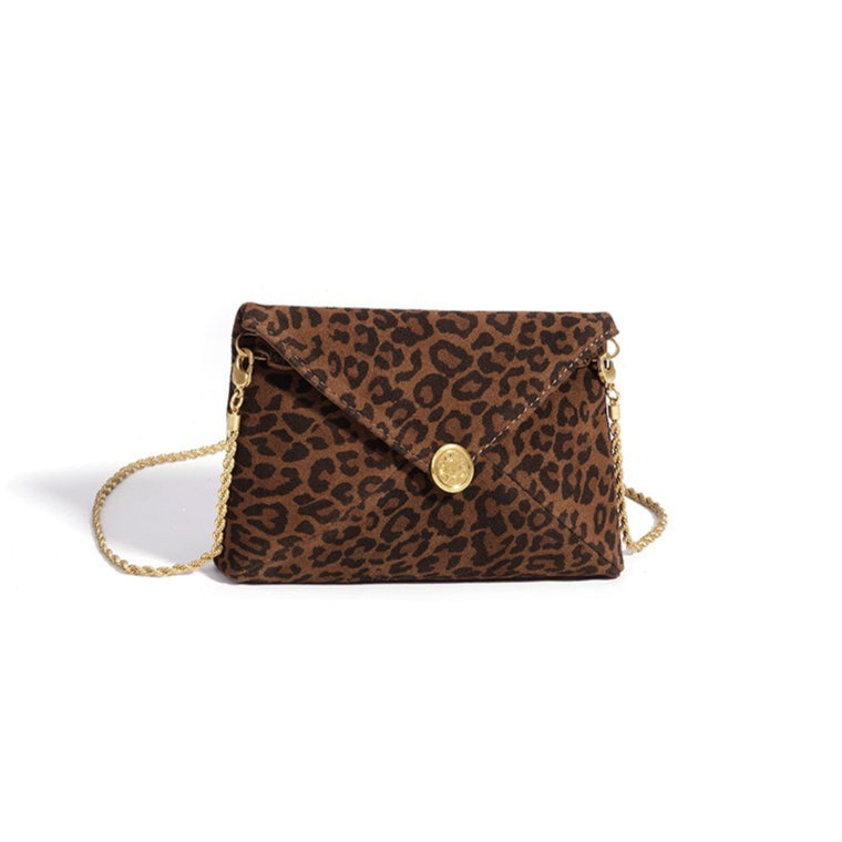 Women's Suede Leather Leopard Envelope Clutch Bag