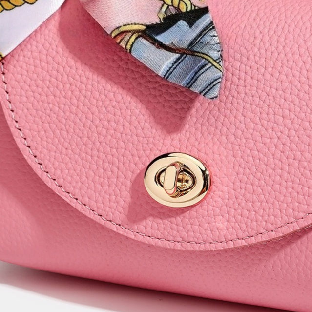 Women's Pebbled Cowhide Scarf Handle Chain Crossbody Bag