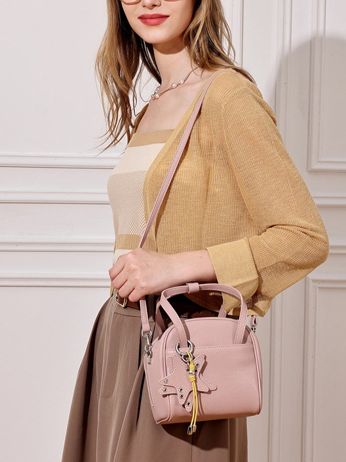 Women's Genuine Leather Mini Boston Bag with Star Charm