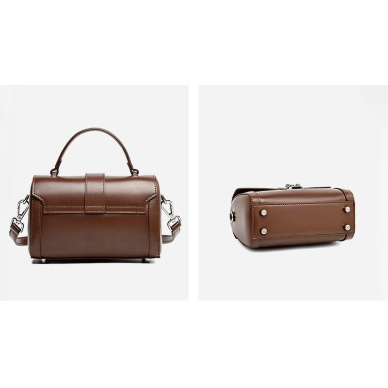 Women's Genuine Leather Cylinder Box Bag with Push Lock
