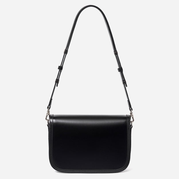 Women's Plain Cowhide Curved Satchel with Twist-Lock Closure