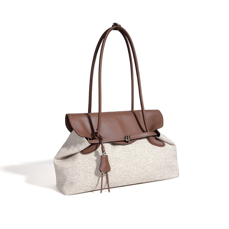 Women's Canvas Tote Bag with Genuine Leather Flap