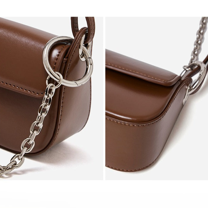 Women's Smooth Cowhide Silver-Buckle Baguette Shoulder Bag