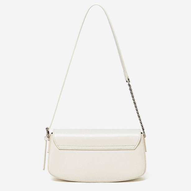 Women's Soft Cowhide Baguette Saddle Bag with Chain Strap