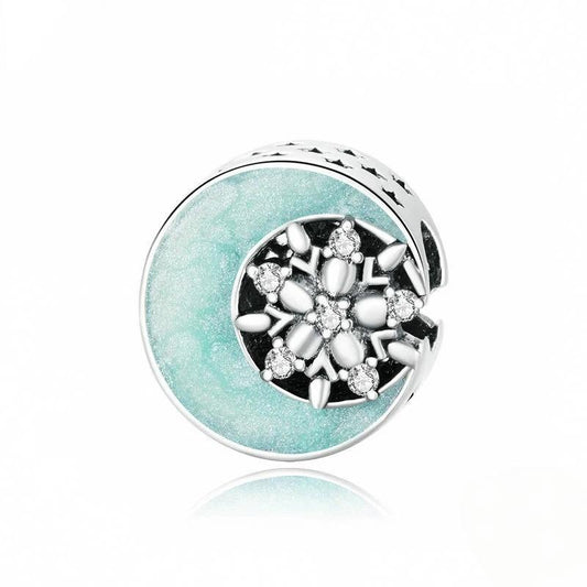 “Moonlit Frost” S925 Sterling Silver Moon & Snowflake Charm Bead