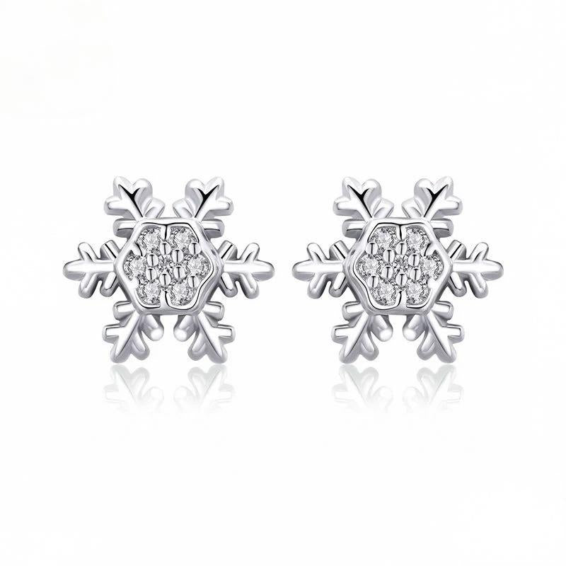 “Snowflake Glow” S925 Sterling Silver Snowflake Christmas Stud Earrings