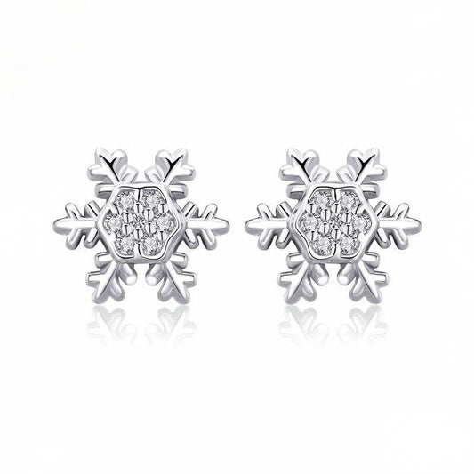 “Snowflake Glow” S925 Sterling Silver Snowflake Christmas Stud Earrings