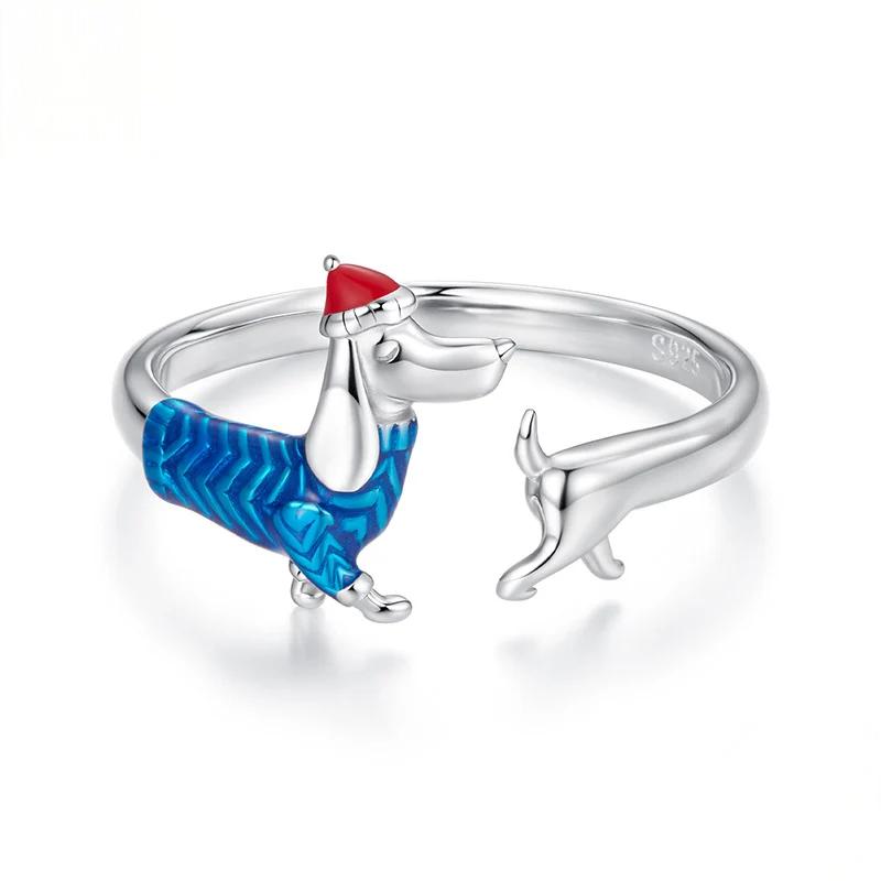 “Dachshund Delight” S925 Sterling Silver Open Dachshund Ring