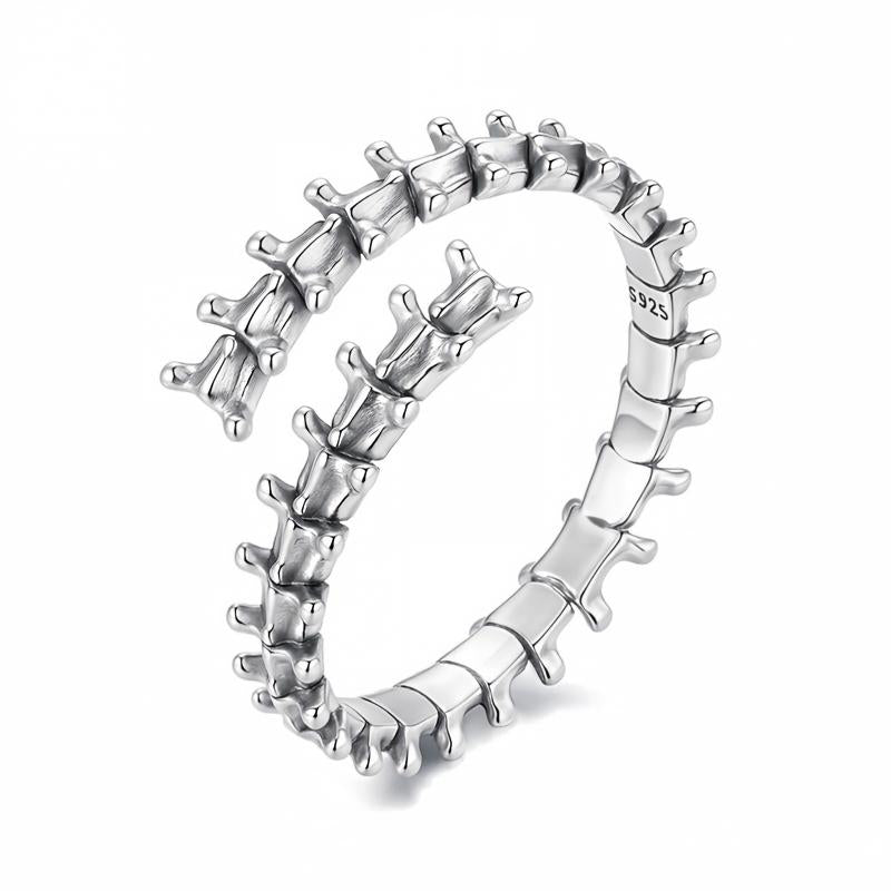 “Shadow Spine” S925 Sterling Silver Open Adjustable Spine Bone Ring