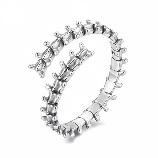 “Shadow Spine” S925 Sterling Silver Open Adjustable Spine Bone Ring