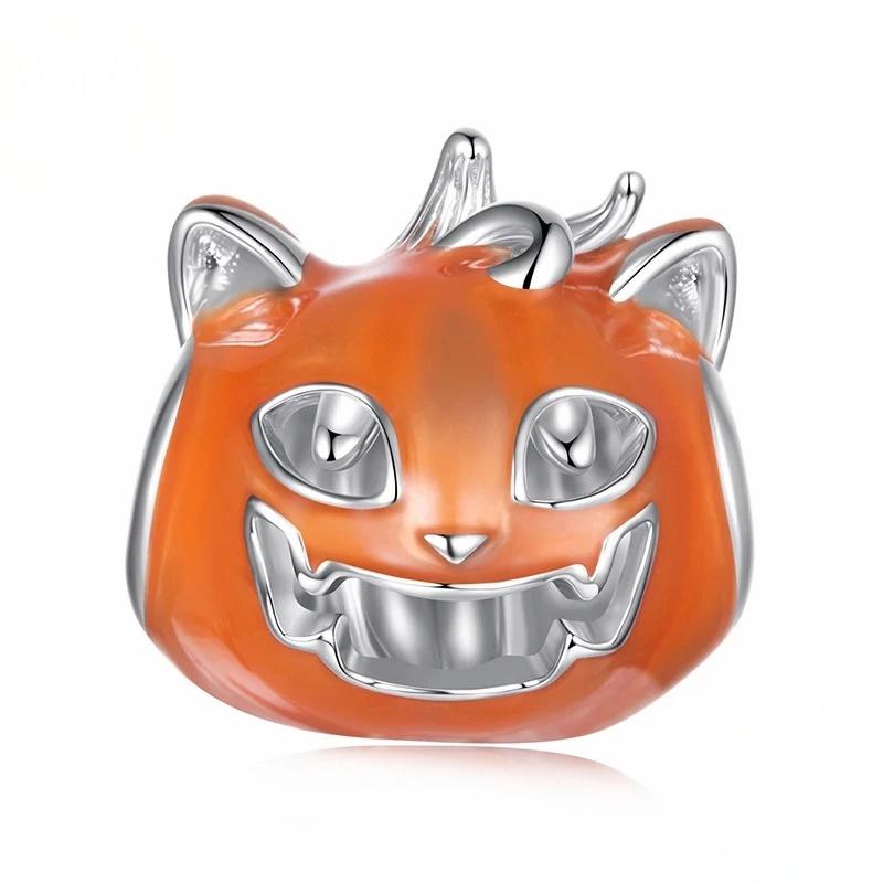 “Glow Pumpkin Cat” S925 Sterling Silver Halloween Bead
