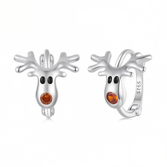 “Reindeer Charm” S925 Sterling Silver Reindeer C-Hoop Stud Earrings
