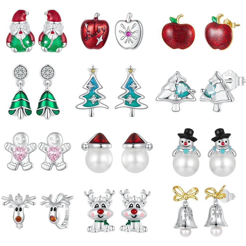“Holiday Whimsy” S925 Sterling Silver Christmas Stud Earrings