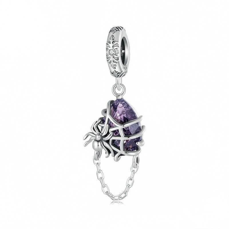 “Purple Web” S925 Sterling Silver Halloween Spider Pendant Bead