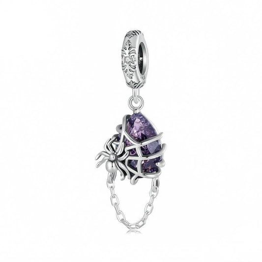 “Purple Web” S925 Sterling Silver Halloween Spider Pendant Bead