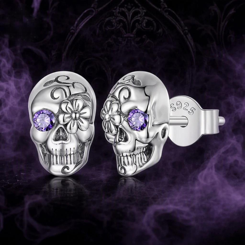 “Midnight Skull” S925 Sterling Silver Gothic Halloween Stud Earrings