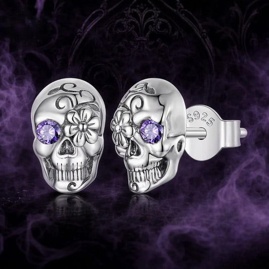 “Midnight Skull” S925 Sterling Silver Gothic Halloween Stud Earrings