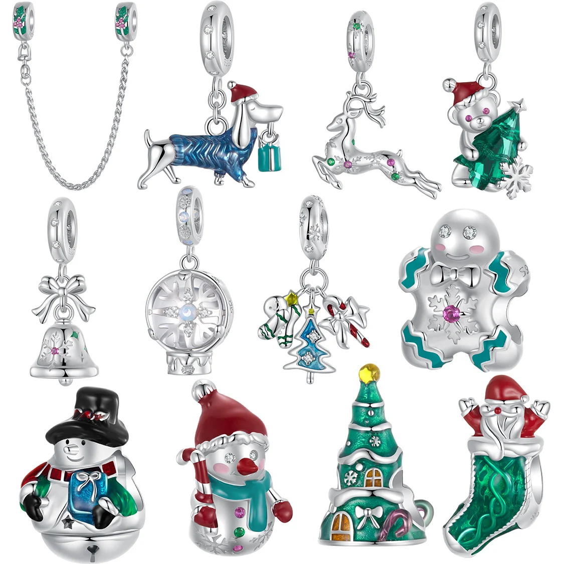 “Holiday Charm Parade” S925 Sterling Silver Christmas Charm Beads
